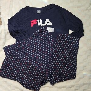 Fila  Womens  Navy and Red Pajama Set